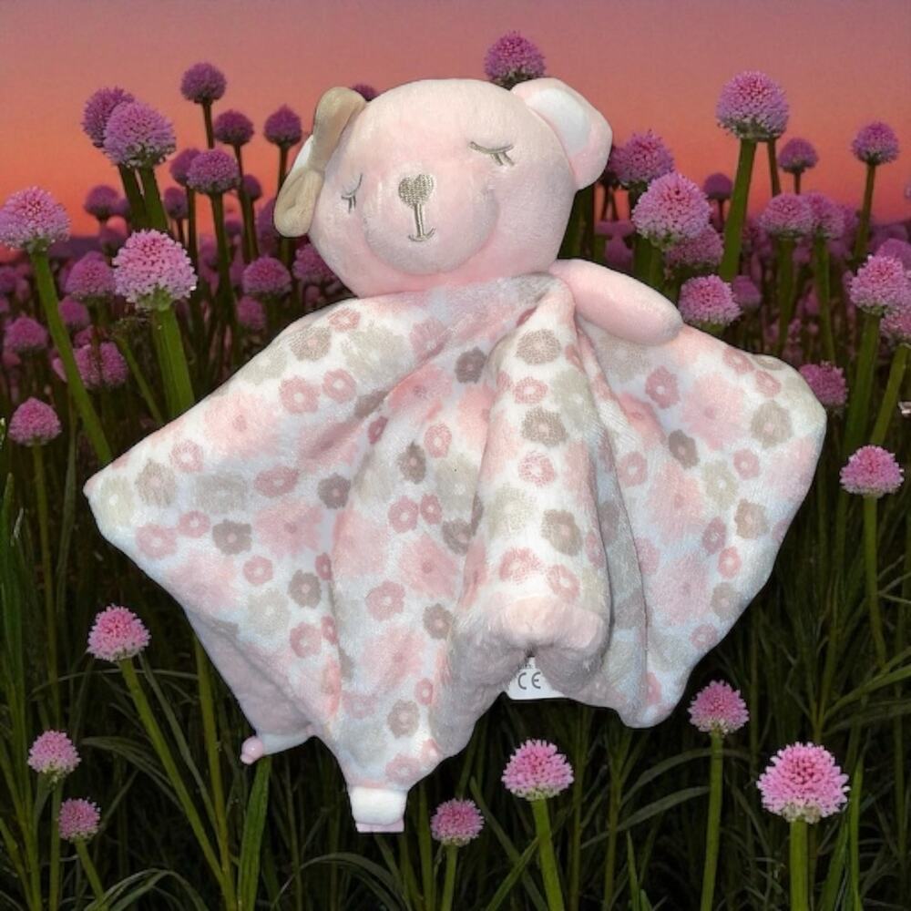 Dreamgro Teddy Bear Lovey Security Blanket Rattle Teether Plush Pink Toy 14"